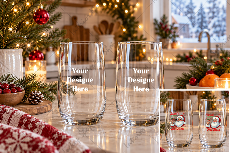 Christmas Mockup Glass Tumbler with Festive Holiday