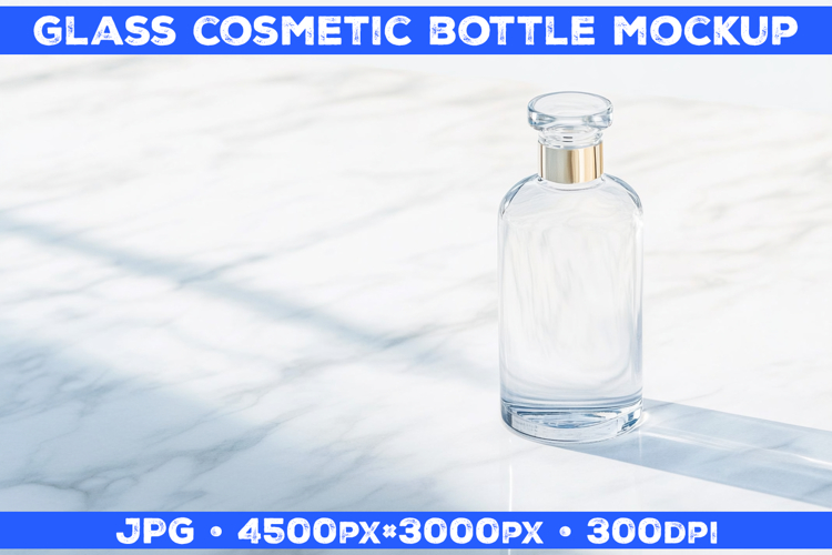 Cosmetic Glass Bottle Mockup on White Marble Surface