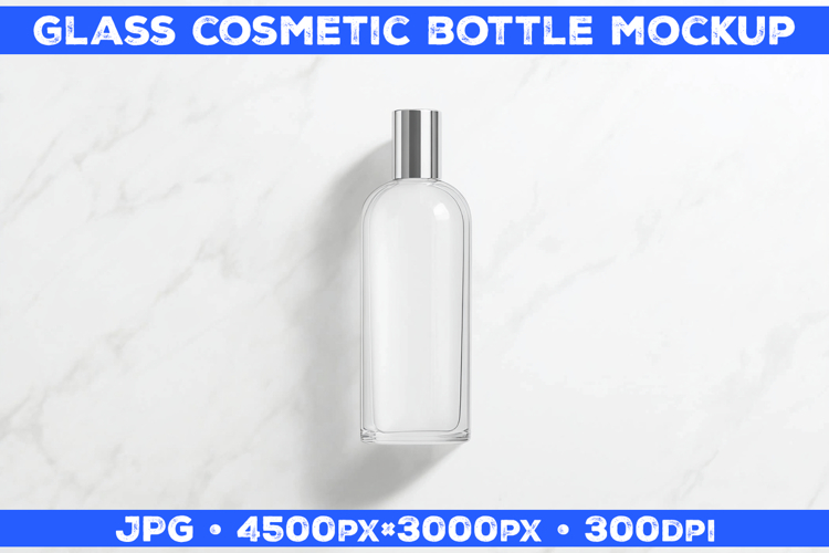 Cosmetic Glass Bottle Mockup on White Marble Surface