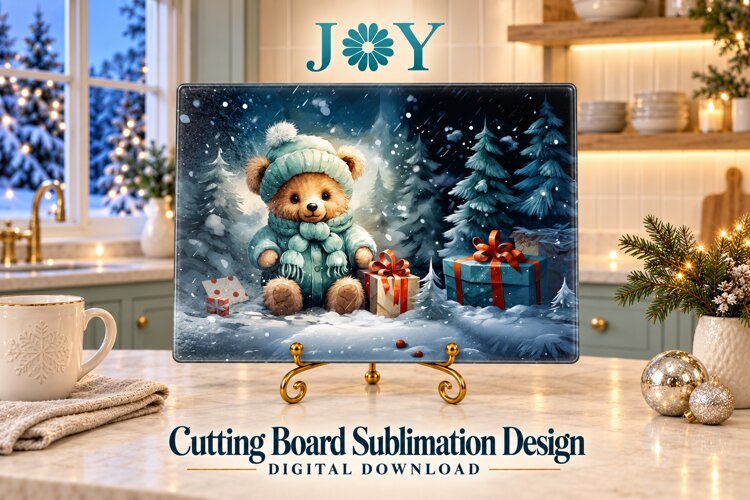 CHRISTMAS KITCHEN GLASS CUTTING BOARD PNG DESIGN example image 1
