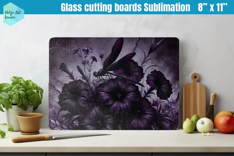 Glass Cutting Boards Kitchen | Black flowers
