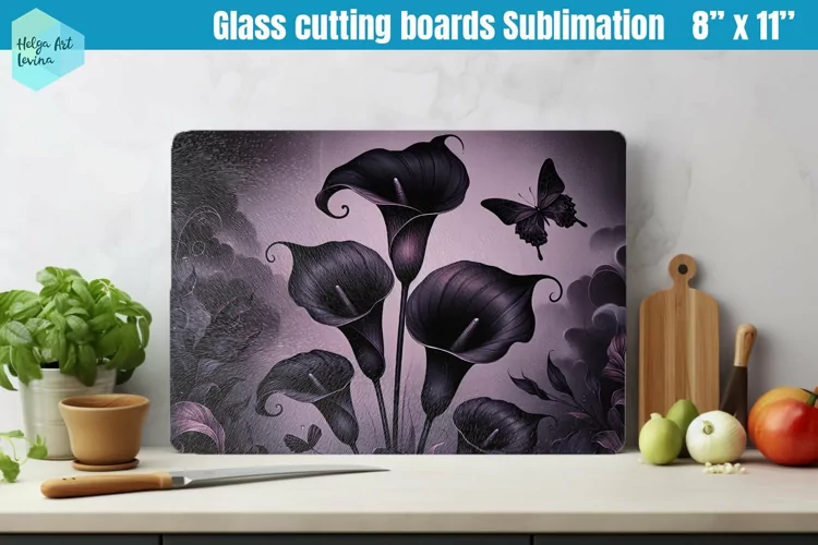 Glass Cutting Boards Kitchen | Black flowers