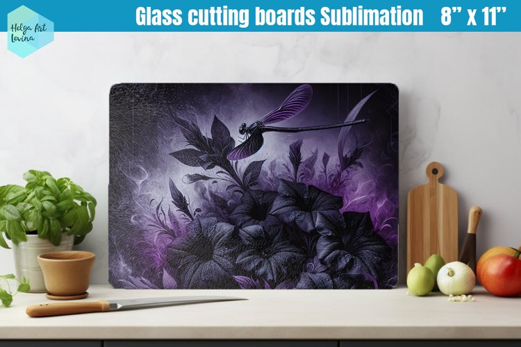 Glass Cutting Boards Kitchen | Black flowers example image 1
