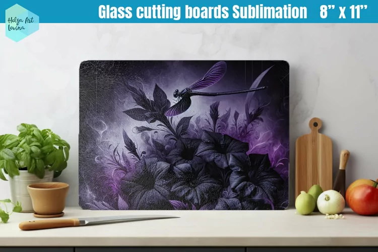 Glass Cutting Boards Kitchen | Black flowers