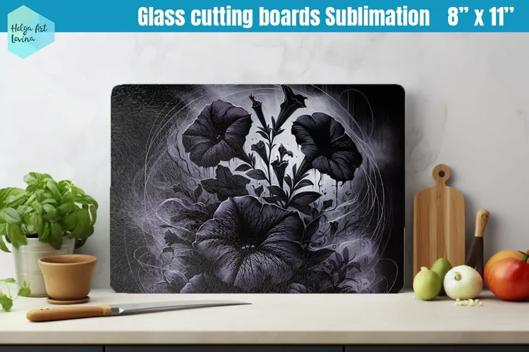 Glass Cutting Boards Kitchen | Black flowers