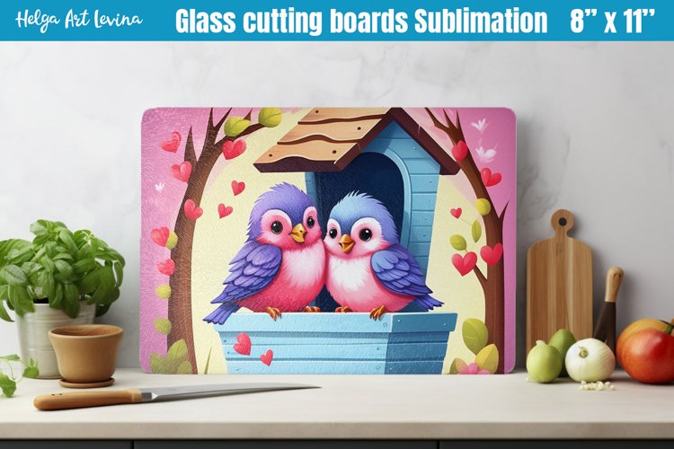 Glass Cutting Boards Kitchen | Cute Birds example image 1