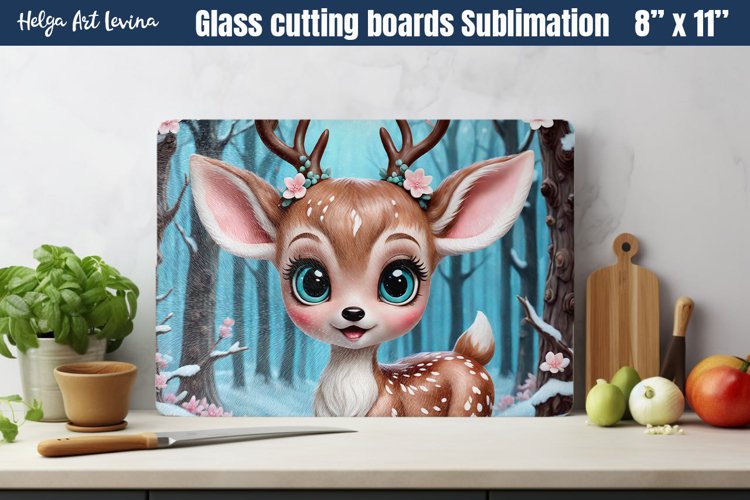Christmas Glass Cutting Boards Kitchen | Cute deer