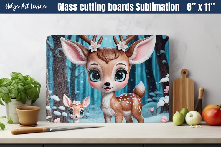 Christmas Glass Cutting Boards Kitchen | Cute deer