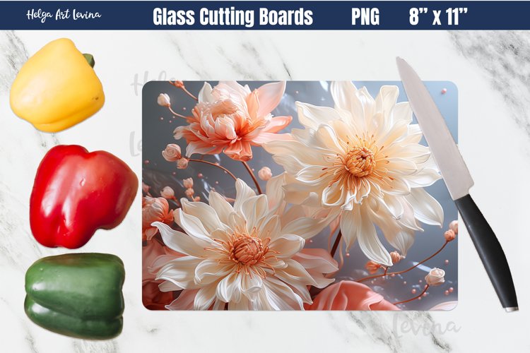 3D Flowers Glass Cutting Boards | Kitchen Chopping Board