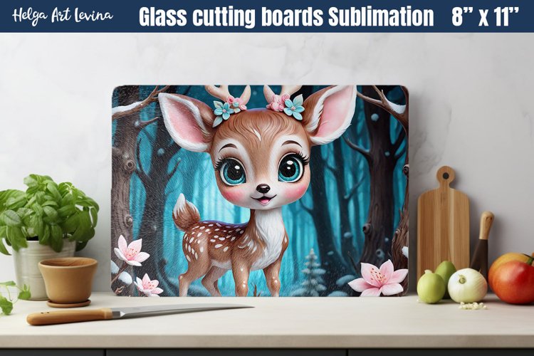 Christmas Glass Cutting Boards Kitchen | Cute deer
