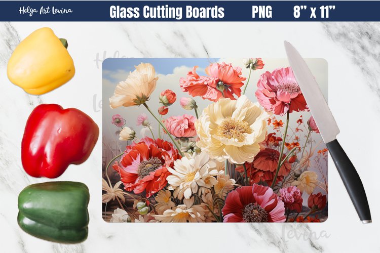 3D Flowers Glass Cutting Boards | Kitchen Chopping Board