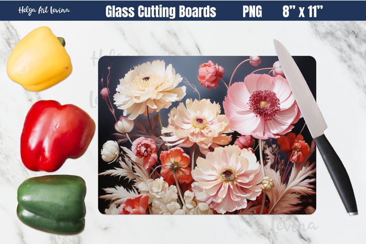 3D Flowers Glass Cutting Boards | Kitchen Chopping Board