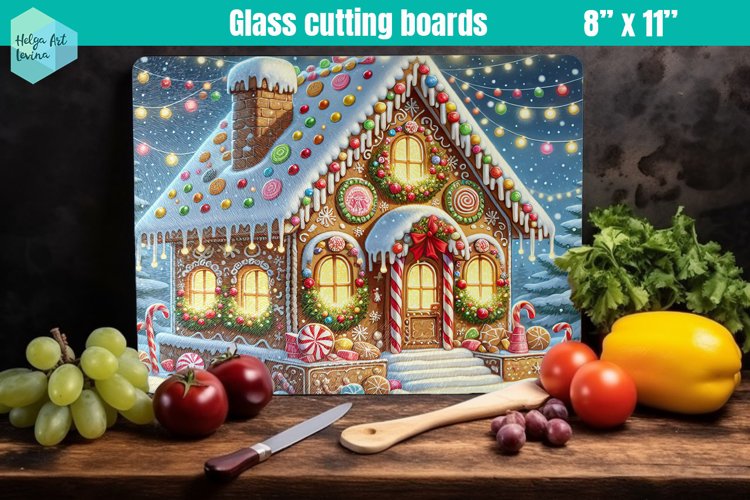 Gingerbread house Glass Cutting Boards Kitchen