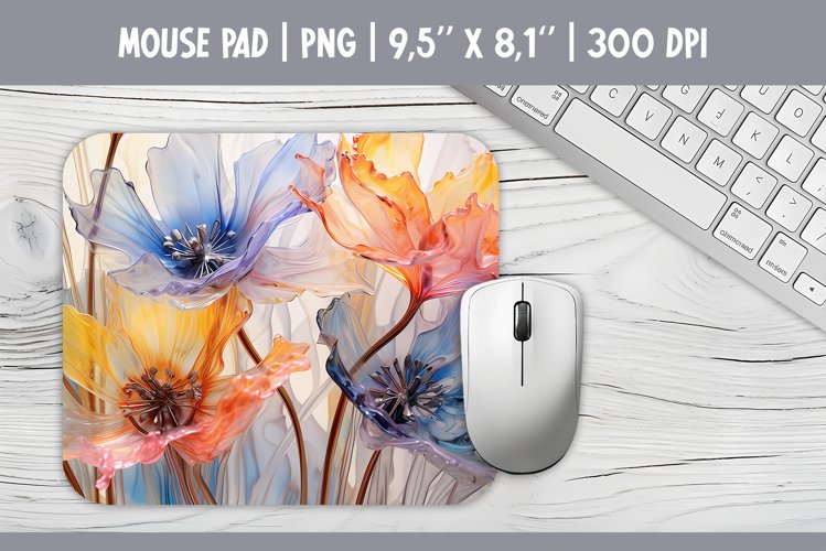 3d Bright Glass Flowers Mouse Pad | Sublimation Design PNG