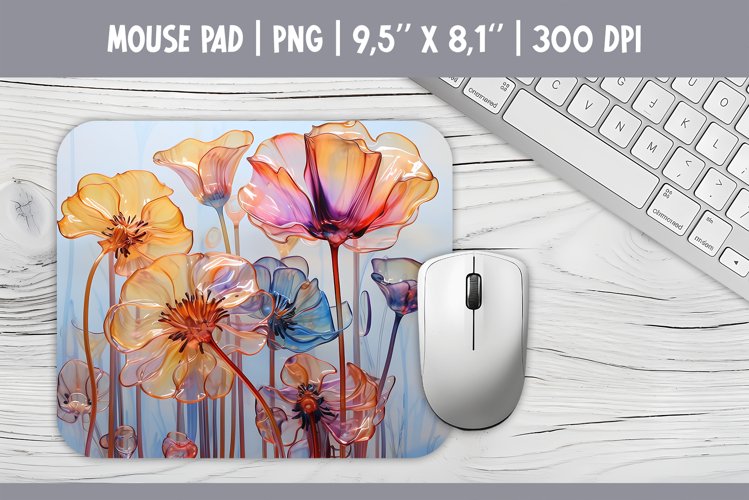 3d Bright Glass Flowers Mouse Pad | Sublimation Design PNG