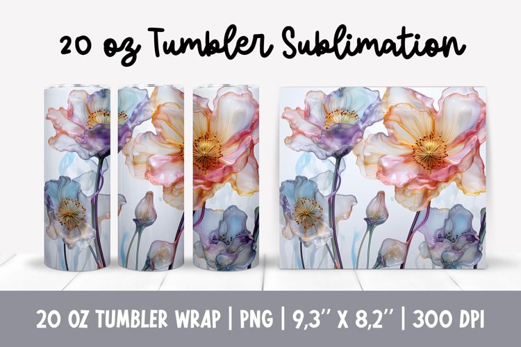 3d Flowers Tumbler Sublimation | Glass Flower Wrap