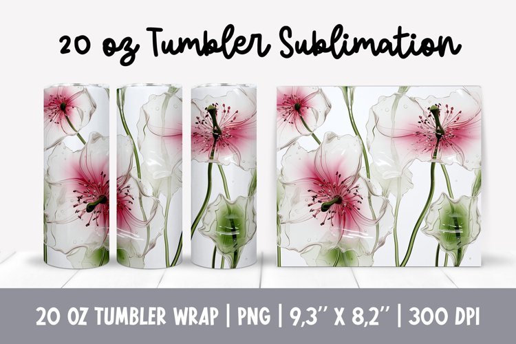 3d Flowers Tumbler Sublimation | Glass Flower Wrap