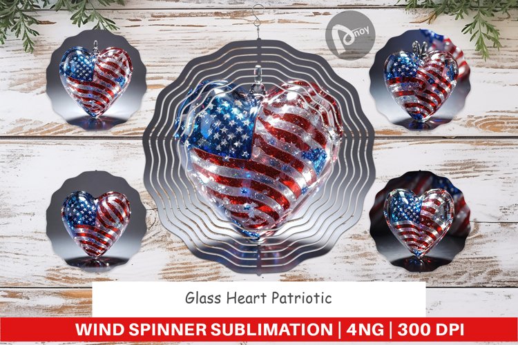 Wind Spinner Glass Heart Patriotic