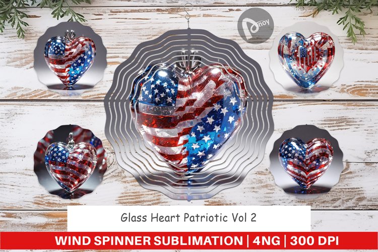 Wind Spinner Glass Heart Patriotic
