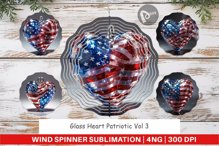 Wind Spinner Glass Heart Patriotic