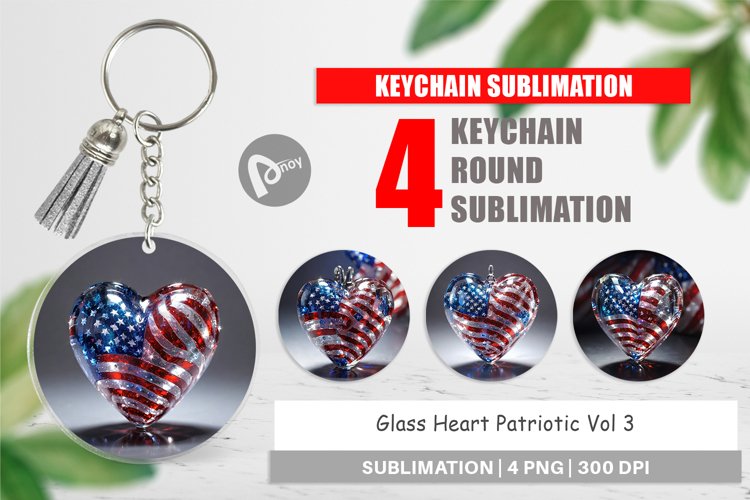 Keychain Glass Heart Patriotic