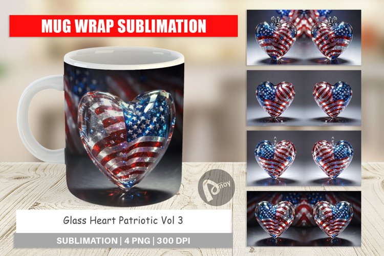 Mug Wrap Design Glass Heart Patriotic