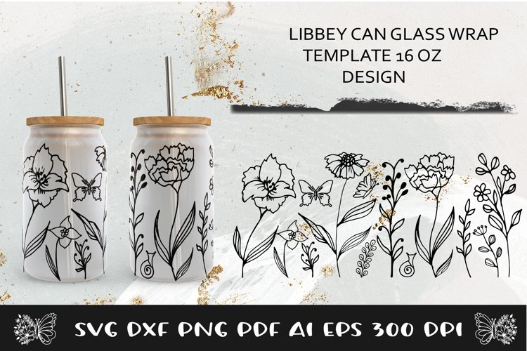 Can Glass Wrap Flower SVG. Libbey Glass Can Full Wrap.