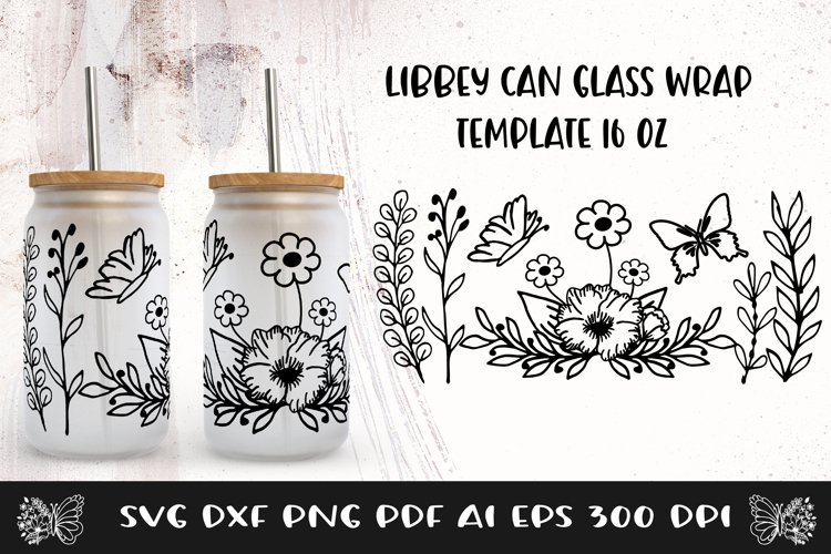 Can Glass Wrap Flower SVG. Libbey can Glass Full Wrap.