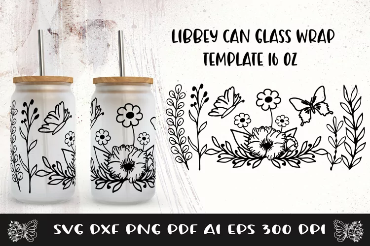 Can Glass Wrap Flower SVG. Libbey can Glass Full Wrap.