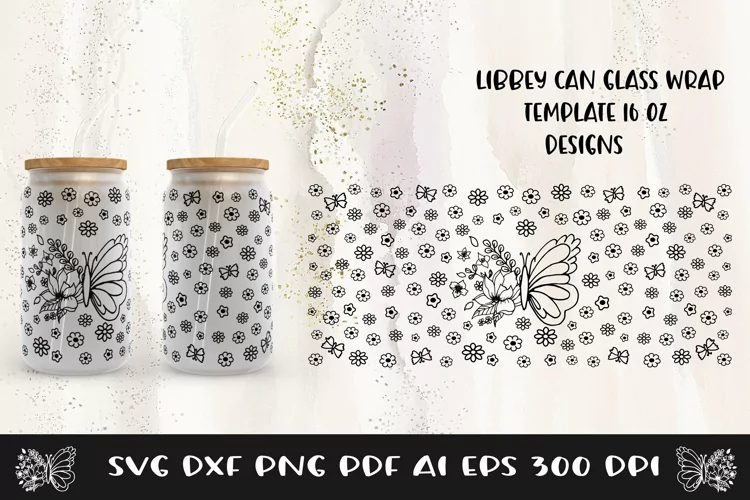 Glass Can Wrap Butterfly SVG. Libbey Glass Can Full Wrap.