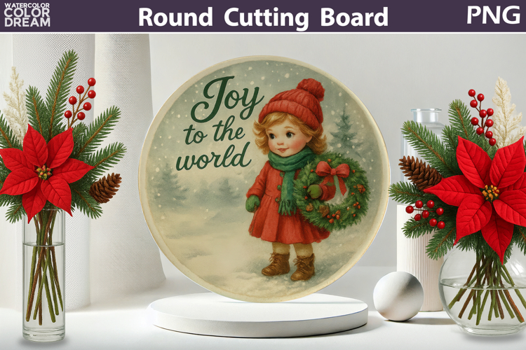 Vintage Christmas Kitchen | Round Cutting Board Sublimation