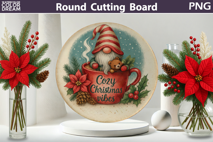Vintage Christmas Kitchen | Round Cutting Board Sublimation