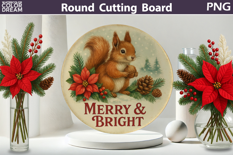 Vintage Christmas Kitchen | Round Cutting Board Sublimation
