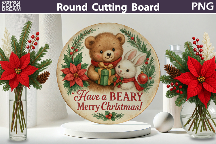 Vintage Christmas Kitchen | Round Cutting Board Sublimation