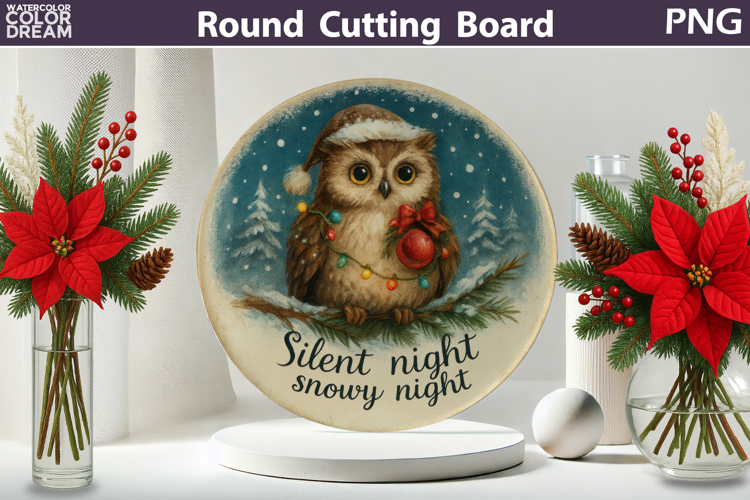 Vintage Christmas Kitchen | Round Cutting Board Sublimation