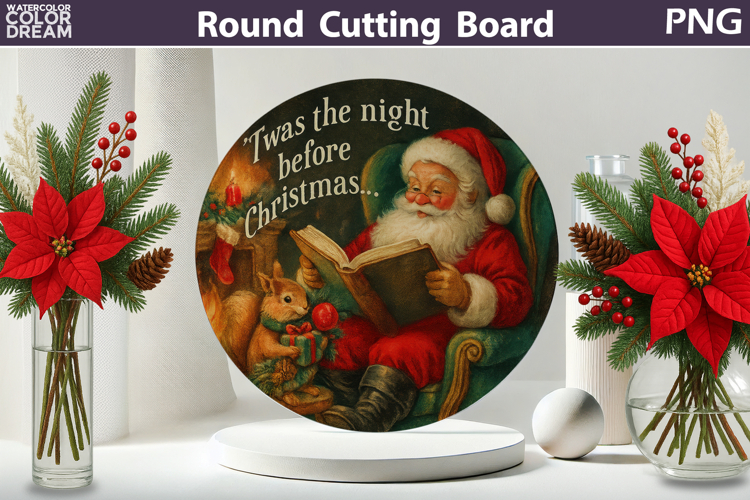 Vintage Christmas Kitchen | Round Cutting Board Sublimation
