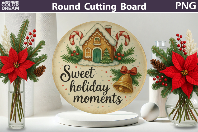Vintage Christmas Kitchen | Round Cutting Board Sublimation