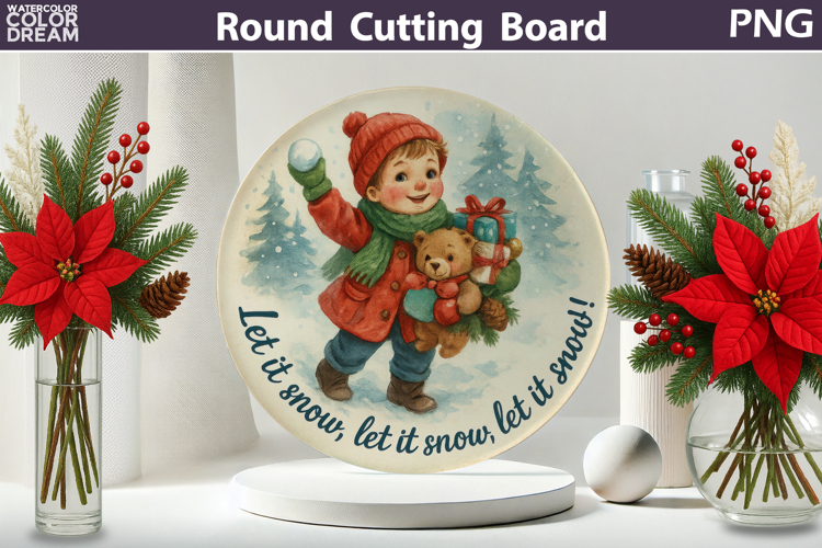 Vintage Christmas Kitchen | Round Cutting Board Sublimation