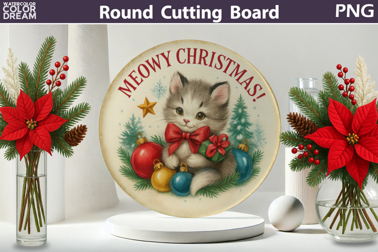 Vintage Christmas Kitchen | Round Cutting Board Sublimation