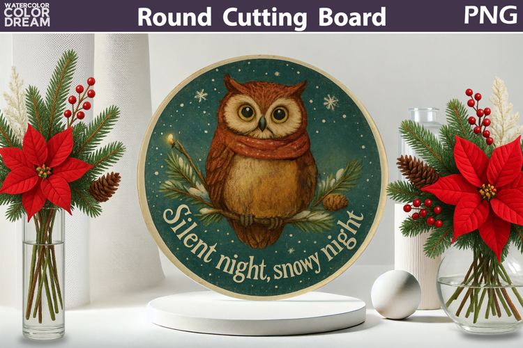 Vintage Christmas Kitchen | Round Cutting Board Sublimation