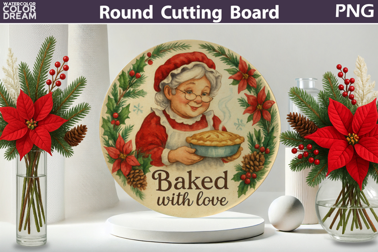 Vintage Christmas Kitchen | Round Cutting Board Sublimation