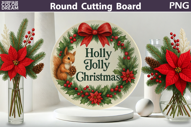 Vintage Christmas Kitchen | Round Cutting Board Sublimation