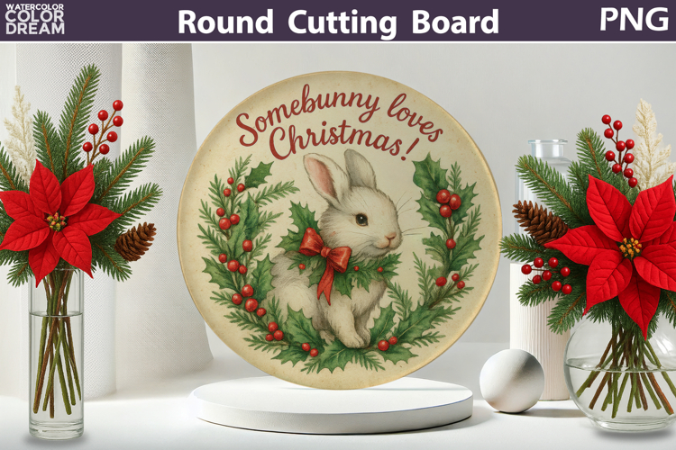 Vintage Christmas Kitchen | Round Cutting Board Sublimation