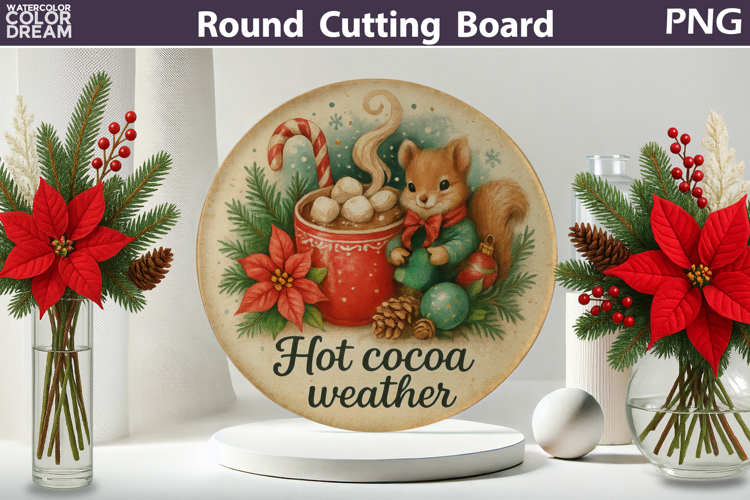 Vintage Christmas Kitchen | Round Cutting Board Sublimation