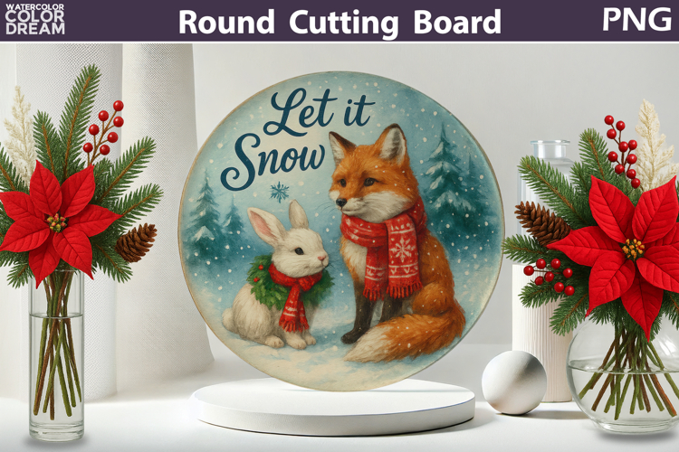 Vintage Christmas Kitchen | Round Cutting Board Sublimation