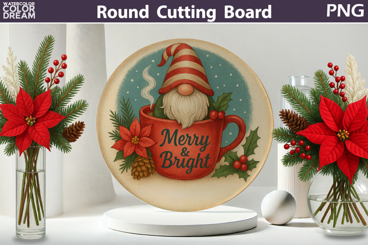 Vintage Christmas Kitchen | Round Cutting Board Sublimation