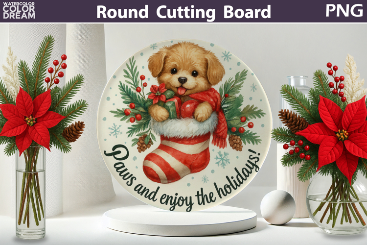 Vintage Christmas Kitchen | Round Cutting Board Sublimation
