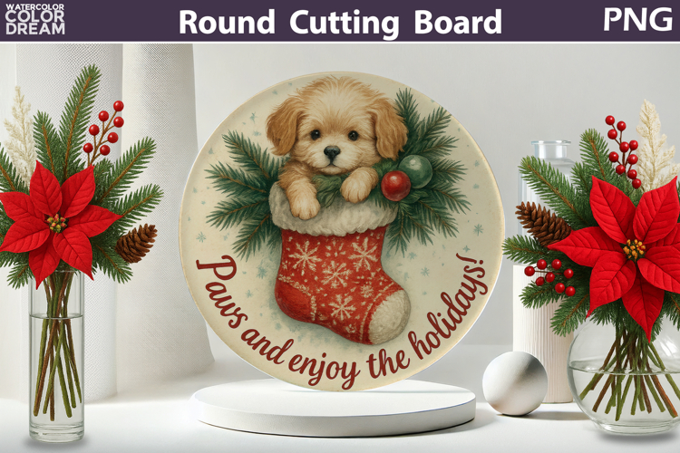 Vintage Christmas Kitchen | Round Cutting Board Sublimation