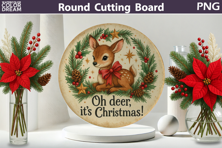 Vintage Christmas Kitchen | Round Cutting Board Sublimation