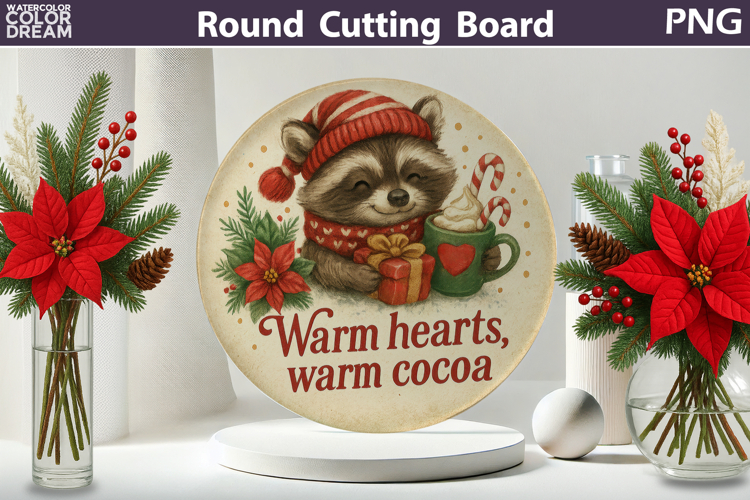 Vintage Christmas Kitchen | Round Cutting Board Sublimation